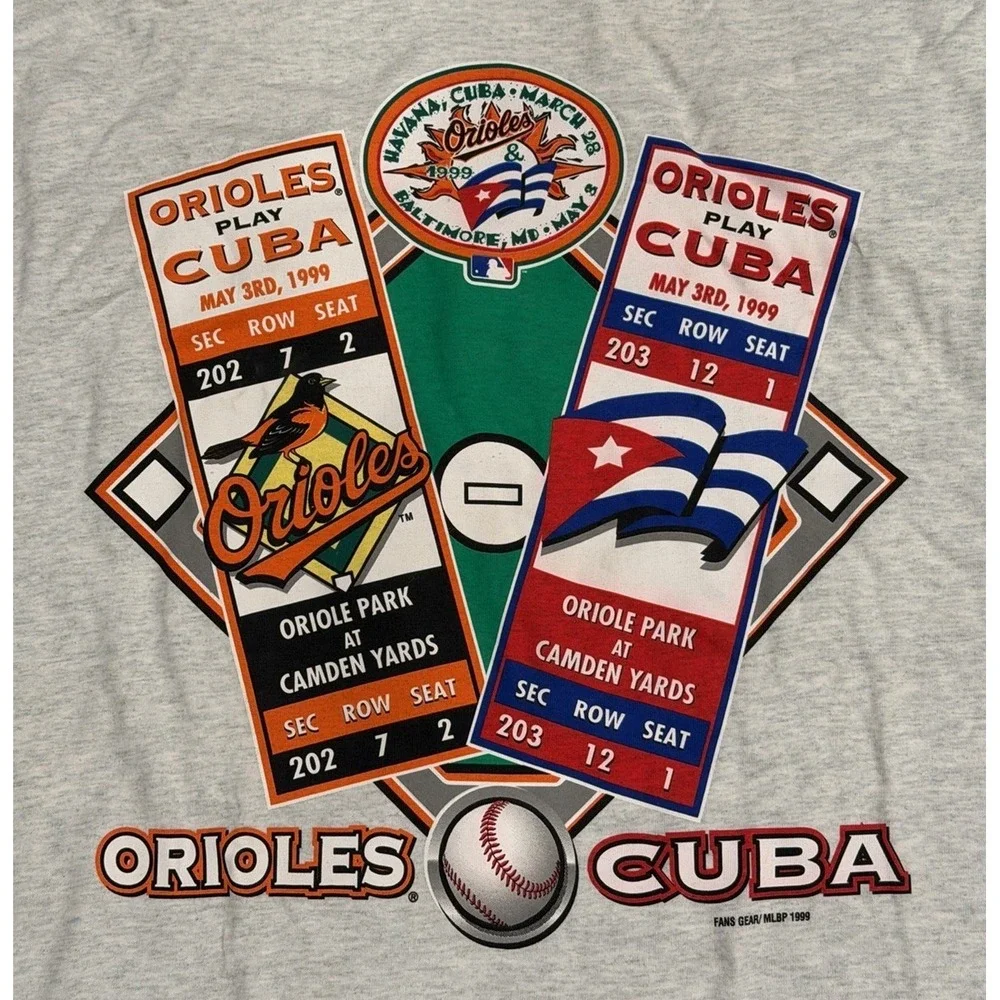 NEW VTG 1999 Baltimore‎ Orioles Vs Cuba Camden Yards Graphic T Shirt 90s Size XL